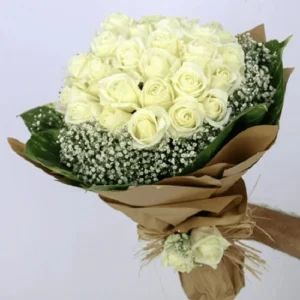 White Flower Bouquet With Baby Breath Same Day Delivery in Sahiwal